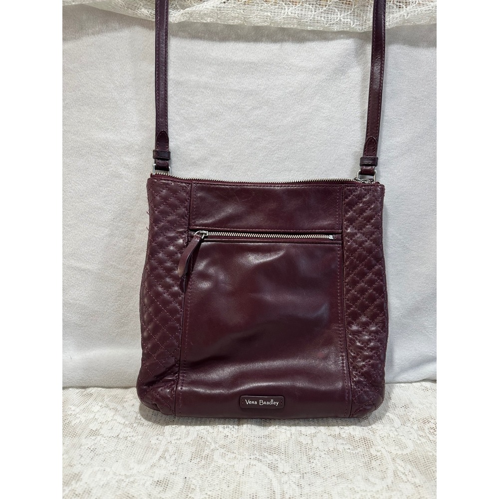 Vera Bradley Quilted Leather Crossbody Bag Burgundy‎  Zip Top Pockets